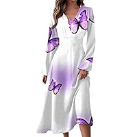 Dresses for Women 2024 Maxi Dress Spring Casual Fashion V-Neck Long Sleeve Gradient Formal Wedding Guest Dresses