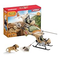 Schleich Wild Life 8pc. Animal Rescue Helicopter Playset with Lion and Hippo Figurines - Highly Detailed Wild Animal Playset, Durable for Education and Fun Play, Perfect for Boys and Girls, Ages 3+