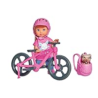 Simba Evi Love 105733273 Holiday Fun Bicycle Doll with Bicycle Dog and Backpack Dress-up Doll, 12 cm, for Children from 3 Years