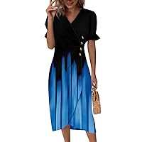 Summer Dresses for Women 2024 Wrap V Neck Short Sleeves Maxi Dresses Casual Floral Boho Flowy Beach Dresses