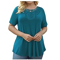 Plus Size Tops for Women Short Sleeve Crew Neck Casual T Shirts Summer Loose Flowy Hide Belly Tunic Blouses for Leggings