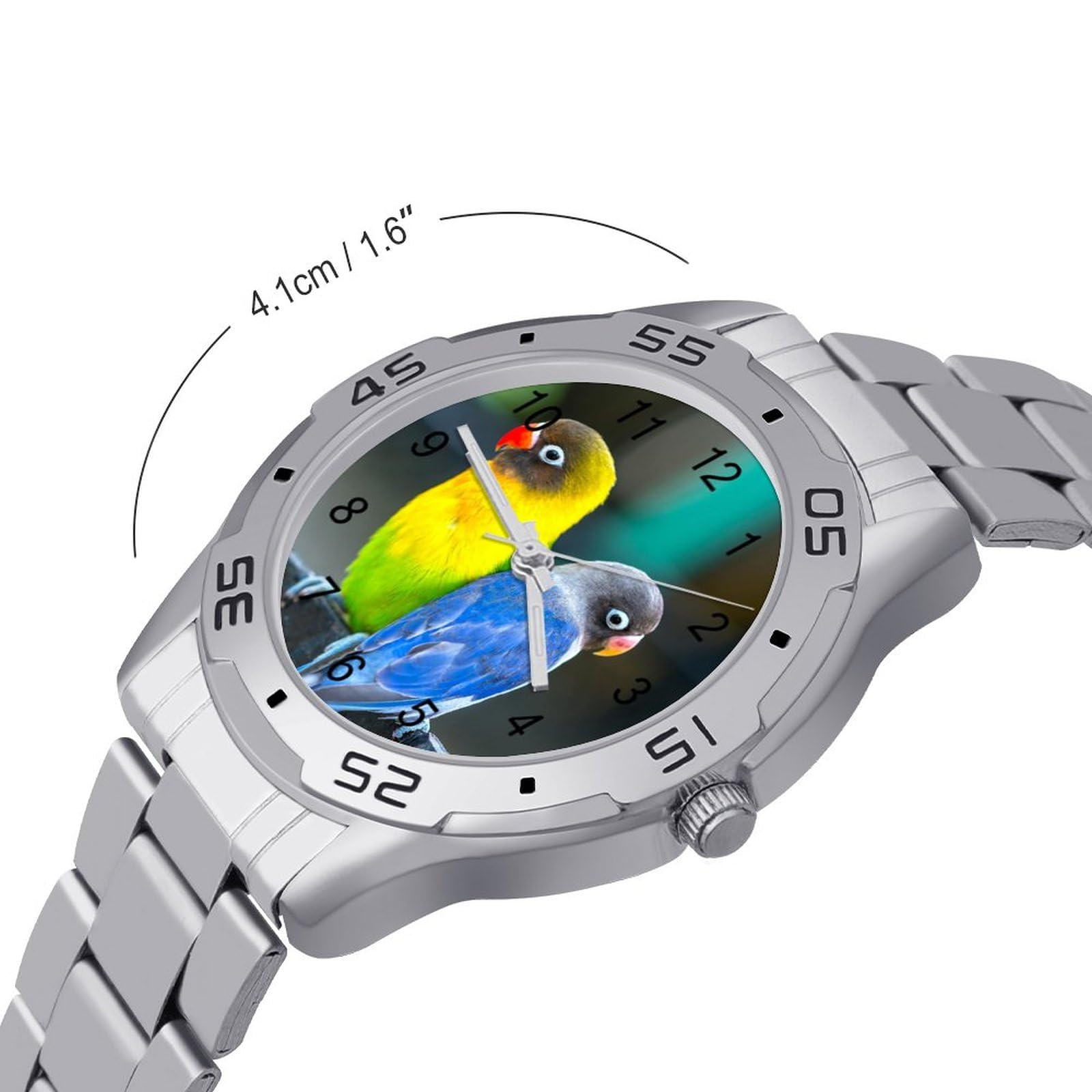 Love Birds Parrots Sitting Together Stainless Steel Band Business Watch Dress Wrist Unique Luxury Work Casual Waterproof Watches