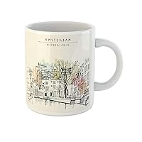 Coffee Mug Amsterdam Holland Netherlands Europe View of Old Center Bicycles 11 Oz Ceramic Tea Cup Mugs Best Gift Or Souvenir For Family Friends Coworkers