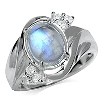 Silvershake Natural Moonstone and White Topaz 925 Sterling Silver Glamorous Ring