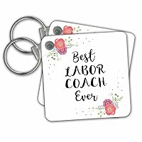 3dRose Key Chains Floral Best Labor Coach Ever watercolor pink flower Birthing job gift (kc-315928-1)