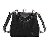 Bai Shi Wu Vintage Women Small Bag Corduroy Handbag Shoulder Bag Clutch Messenger Bag for Girls (Color: Black)