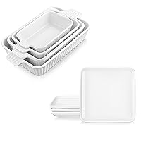 MALACASA Casserole Dishes for Oven, Ceramic Bakeware Sets of 4 Bundle with IVY Dinner Plates Sets of 4, Porcelain Serving dishes for Kitchen, Safe for dishwashers, refrigerators, microwaves, and oven
