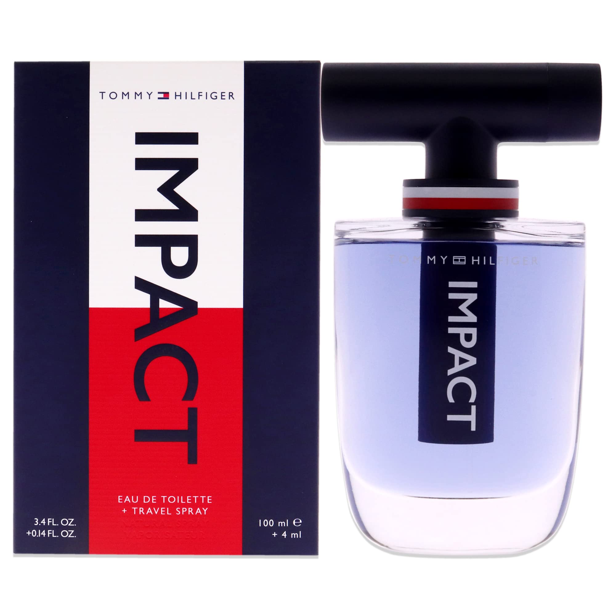 Tommy Hilfiger Impact Men 3.4oz EDT Spray, 4ml (Mini) Travel Spray 2 Pc Gift Set