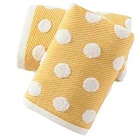 Yellow Jacquard Striped Polka Dot Hand Towels Set of 2 Super Soft 100% Cotton Absorbent White Terry Bath Hand Towels for Bathroom Decorative Gym Camping