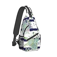 Striped Succulents Print Trendy Casual Daypack Versatile Crossbody Backpack Shoulder Bag Fashionable Chest Bag
