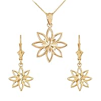 14 ct Yellow Gold Polished Daisy Necklace Earring Set