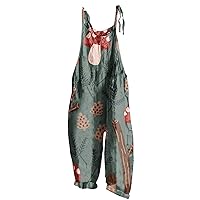 Wide Leg Jumpsuits for Women Cute Mushroom Printed Spaghetti Strap Vintage Overalls Summer Casual Loose Sleeveless Rompers