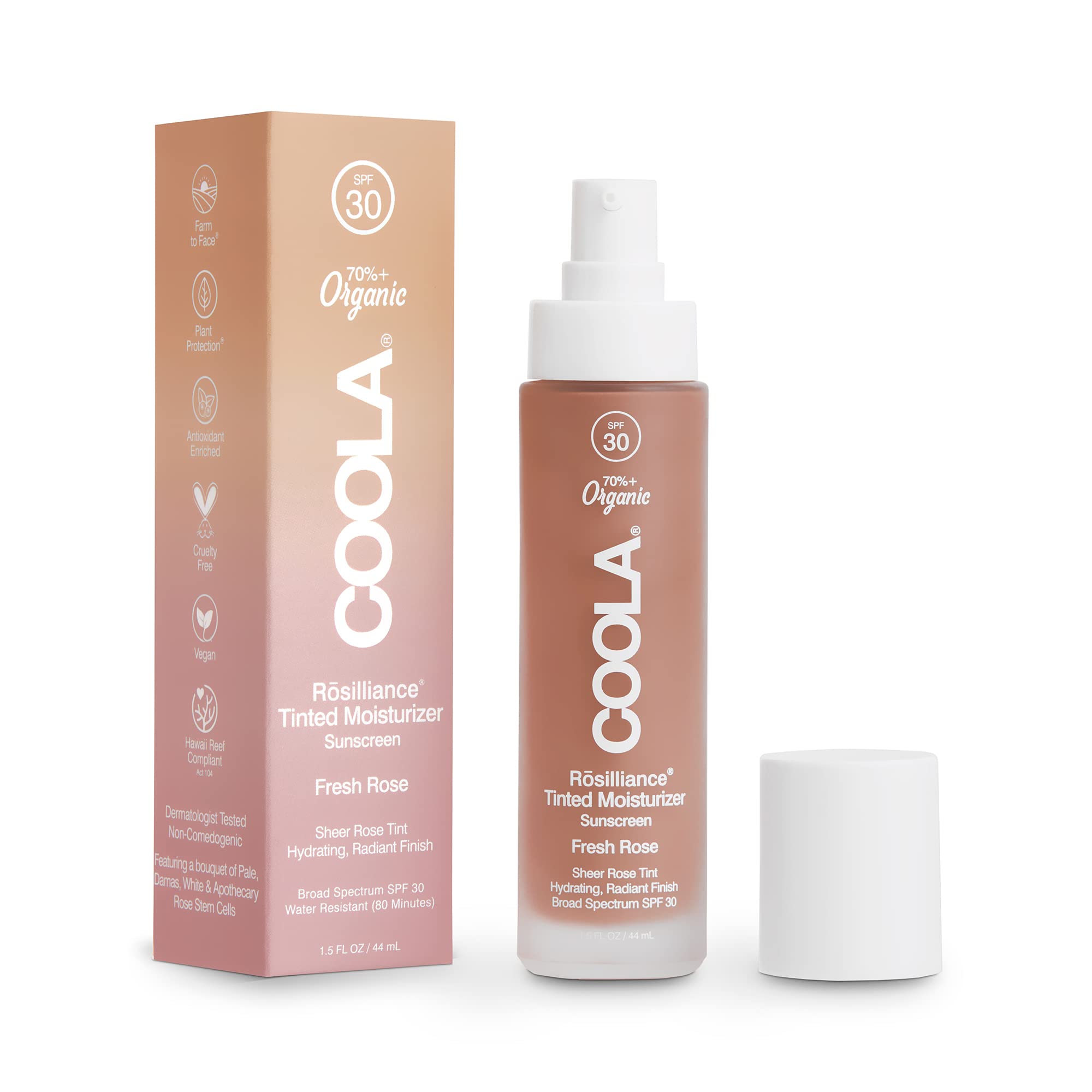 COOLA Organic Rosilliance BB Cream With SPF 30, Tinted Moisturizer Sunscreen & Foundation, Dermatologist Tested, 1.5 Fl Oz
