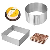 Adjustable Cake Ring 2 Pack, 6 to 12 Inch Stainless Steel Mousse Cake Mold Ring with scaling for Kitchen DIY Pastry, Square and Round