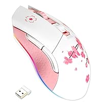 Sakura Pink Wireless Wired Gaming Mouse, Dual-Mode Rechargeable 7 Programmable Buttons,10K DPI,RGB and 7 Adjustable DPI Levels up to [150IPS] [1000Hz Polling Rate] for PC Notebook Mac