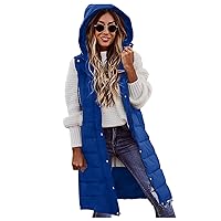 FQZWONG Puffer Jacket Womens Long Puffer Vest Fashion Quilted Lightweight Zip Up Sleeveless Hooded Down Coat Winter Clothes
