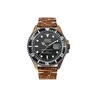Out of Order Brown Croco Leather Steel Quartz Black Date Bronze Leather Vintage Ruined Men's Watch, Strap.