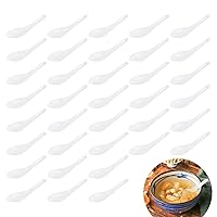 100 Pack Disposable White Plastic Spoons, LIOUCBD Asian Soup Spoons Chinese Spoons, White Translucent Dinner Spoon, Rice Spoons for Egg Custard, Pudding, Oatmeal, Stews, Ramen, Pho, etc