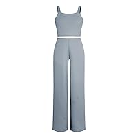 SOLY HUX Girl's Rib Knit Sleeveless Cami Crop Top and Wide Leg Pants 2 Pieces