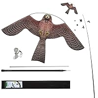 Birds Scaring Hawk Flying Kite with Pole Simulated Hawk Flash Reflective Scare Wind Power Professional Pigeon Scarer Device for Outdoor Home Garden Farm Scarecrow
