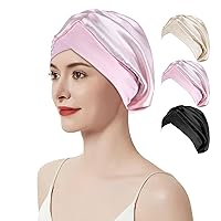 Silk Bonnet for Sleeping Women - 22 Momme Grade-6A 100% Mulberry Silk Bonnet for Long Short Straight Curly Hair, Silk Sleep Hair Cap Wrap with Elastic Stay On Head for Overnight Light Pink