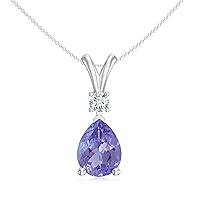 Natural Tanzanite Teardrop Pendant Necklace with Diamond for Women in 925 Silver / 14K Solid Gold
