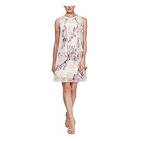 S.L. Fashions Women's Sleeveless Cutout Pearl Neck Dress, Ivory and Floral
