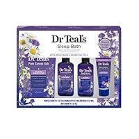 Dr Teal's Melatonin Sleep Soak Lavender & Chamomile Epsom Salt 11oz, Foaming Bath 3oz, Body Wash 3oz, Body Lotion 1oz, Gift Set