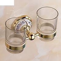 Blue and White Porcelain Cup Holders Golden Double/Bathroom Accessories/Glass Cup Toothbrush-A