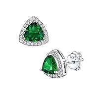 Sparkling 925 Sterling Silver Birthstone Stud Earrings for Women, Heart/Round/Teardrop/Square Crystal Solitaire Diamond Studs Halo Earrings, Great Birthday/Christmas Gifts