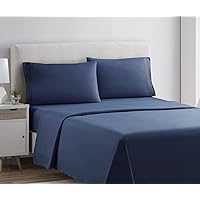 Clara Clark Premier 1800, Twin Bed Sheet Set, 3Pcs Deep Pocket Navy Blue Sheets, Includes Fitted, Flat & Pillowcase, Microfiber, Soft & Breathable, Fade Resistant