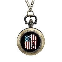 Lineman American Flag Electric Cable Lineman Quartz Pocket Watch With Chains Retro Necklace For Birthday Valentine's Day Wedding Gift