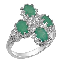 18k White Gold Natural Diamond & Emerald Womens Cluster Ring (0.04 cttw, H-I Color, I2-I3 Clarity)