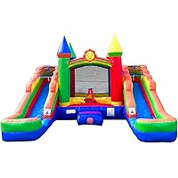 Pogo Bounce House Crossover Rainbow Inflatable Bounce House with Double Inflatable Water Slides for Kids, 16.5 x 15 x 11 Foot, Commercial Outdoor Party Bouncer with Blower, Stakes, Storage Bag