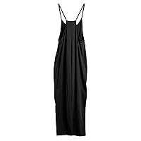 Omoone Loose V Neck Jumpsuits for Women Casual Sleeveless Spaghetti Straps Stretchy Overall Jumpsuit with Pockets