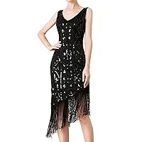 Womens Casual Summer Dress Sexy Party Fashion Neck Sequin Fringe Dress Nightclub Sleeveless Slimming Mid Length