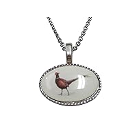 Oval Colorful Pheasant Bird Pendant Necklace