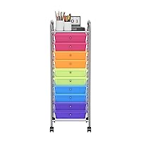 Storage Cart, Rolling Utility Cart with 10 Drawers, Portable Handles & Lockable Wheels, Mobile Paper Toys Storage Organizer Large Capacity for Home Office School Teacher (Rainbow)