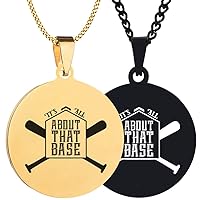 2PCS Mens Womens It’S All About That Base, Baseball Lover Buff Solid Polished Stainless Steel Pendant Necklace Chain