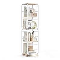 VASAGLE 4-Tier Rotating Bookshelf, Bookcase with Bookends for Small Spaces, Corner Shelf, Steel Frame, Natural Beige and Cloud White ULLS127W67