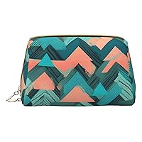 Coral And Teal Arrows Print Leather Clutch Zipper Cosmetic Bag, Travel Cosmetic Organizer, Leather Storage Cosmetic Bag