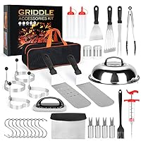 Griddle Accessories Kit, 34PCS Flat Top Griddle Grill Set,for Blackstone and Professional Camp Chef Spatula Grill Set, with Oil Brush, Spatula,Scraper, Bottle,Egg Ring, Outdoor BBQ Tongs