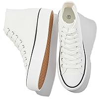 FRACORA Womens High Top Canvas Shoes White Black Platform Sneakers Lace Up Shoes for Women