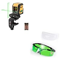 Prexiso Green Laser Adjustable Temple Goggles, Eye Protection Safety Glasses 65Ft Laser Level Self Leveling with Rotatable Mount Clamp