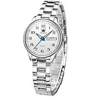 OLEVS Wrist Watch for Women Silver Waterproof Quartz Analog Stainless Steel Petite Ladies Watch for Small Wrists Luxury Dress Watches for Women with Arabic Numerals White/Blue/Black