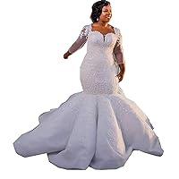 Women's Sweetheart Corset Bridal Gowns Train Lace Satin Beaded Mermaid Wedding Dresses for Bride Plus Size