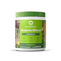 Green Superfood Energy: Smoothie Mix, Super Greens Powder & Plant Based Caffeine with Green Tea and Flax Seed, Nootropics Support, Lemon Lime, 30 Servings