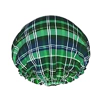 Blue And Green Scottish Tartan Full-Print Fashionable Shower Cap, Water-Resistant Polyester Fabric For Hair Protection