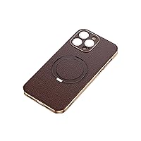 Suitable for iPhone 15Pro Max/15 Pro/15 Plus/15 Phone case, electroplated Edge Genuine Leather Protective case Brown (brown1,15pro)