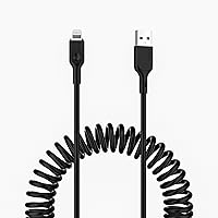 USB Type-A to Lightning Cable, A-L, 5.9 ft (1.5 m), Coiled Series, Rapid Charging, Coil Type, Data Transfer, 480 Mbps, MFi Certified, Lightning Cable, Black, Orkey